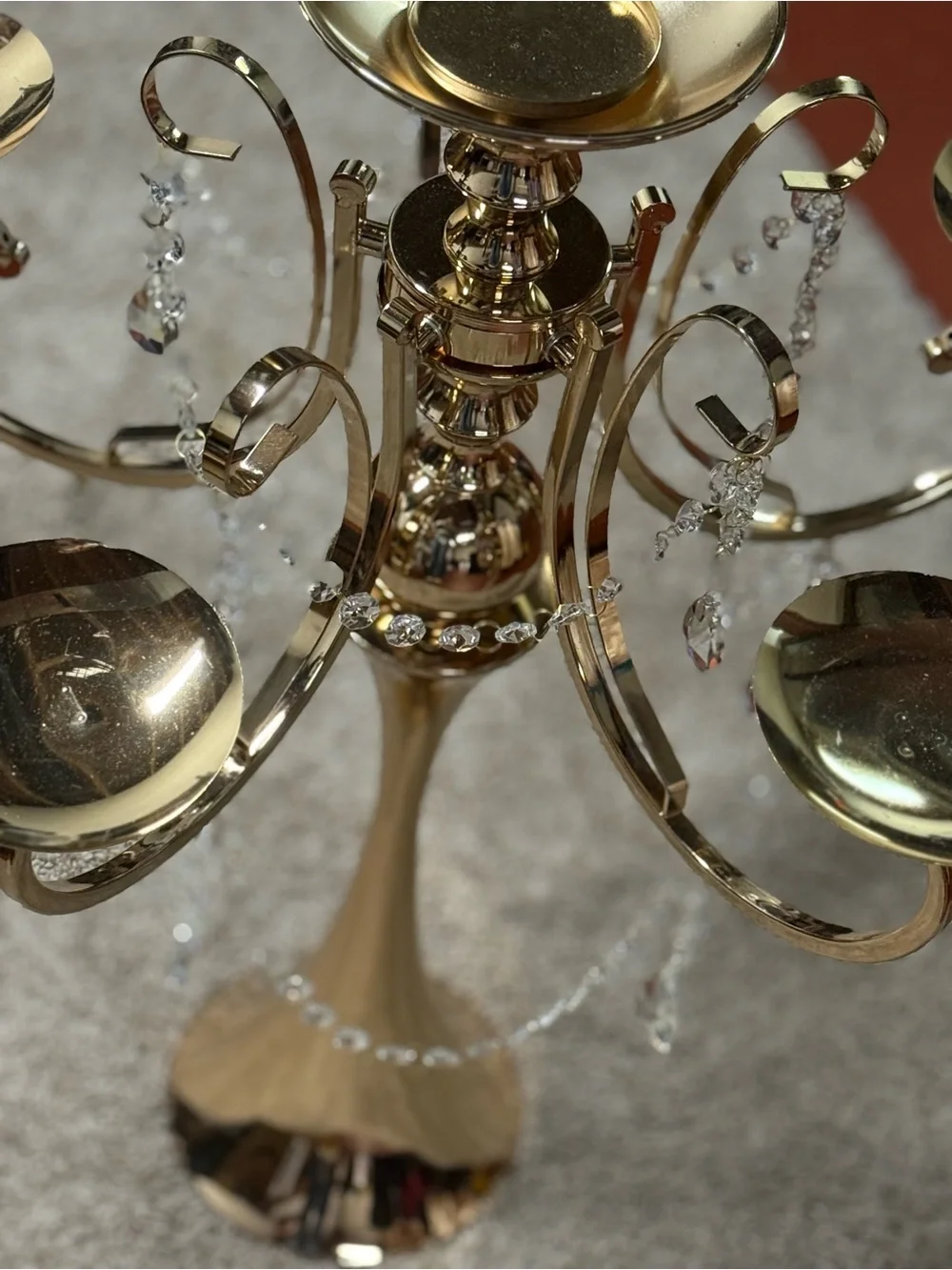 Elegant Gold Candelabra Centerpiece with White Floral Arrangement